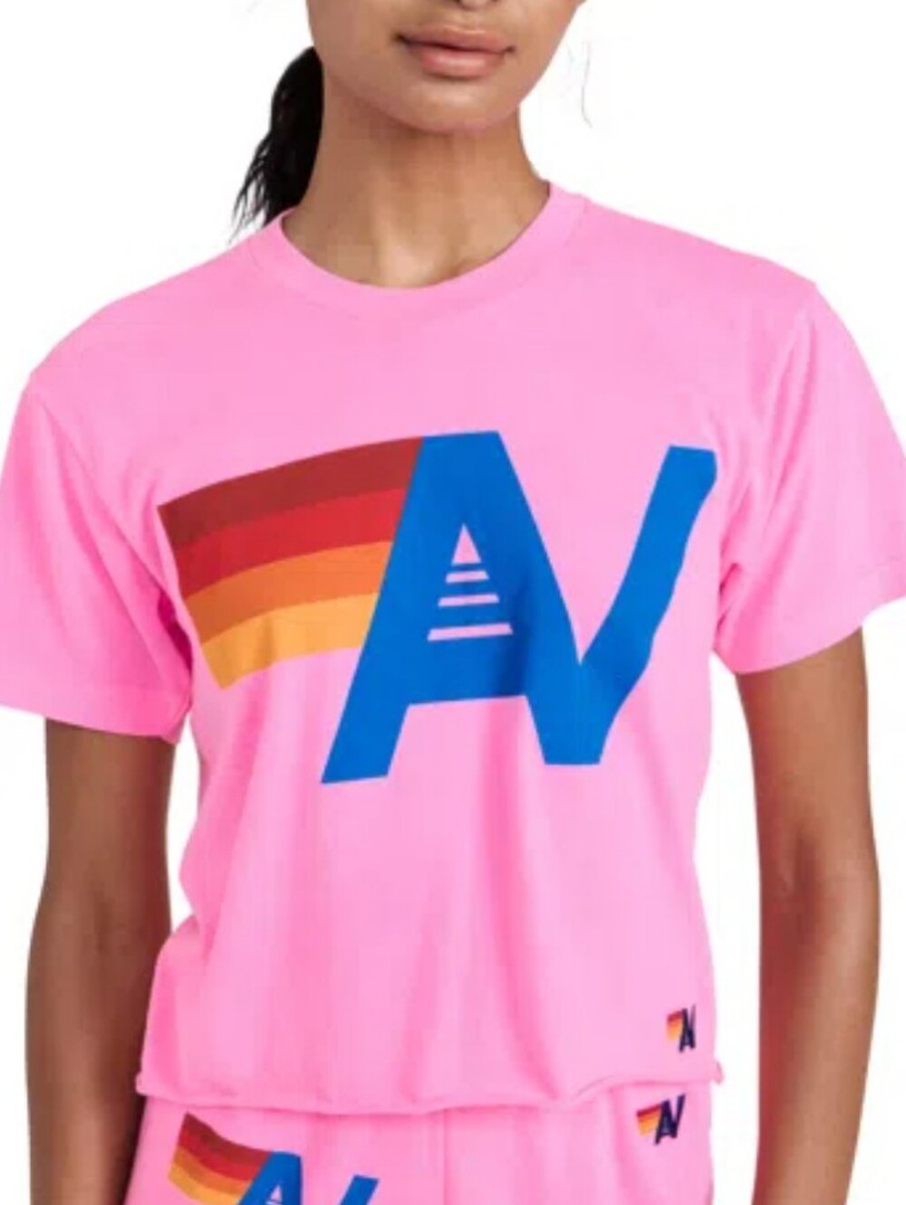 Aviator Nation Logo Boyfriend Tee Cropped Medium Neon Pink